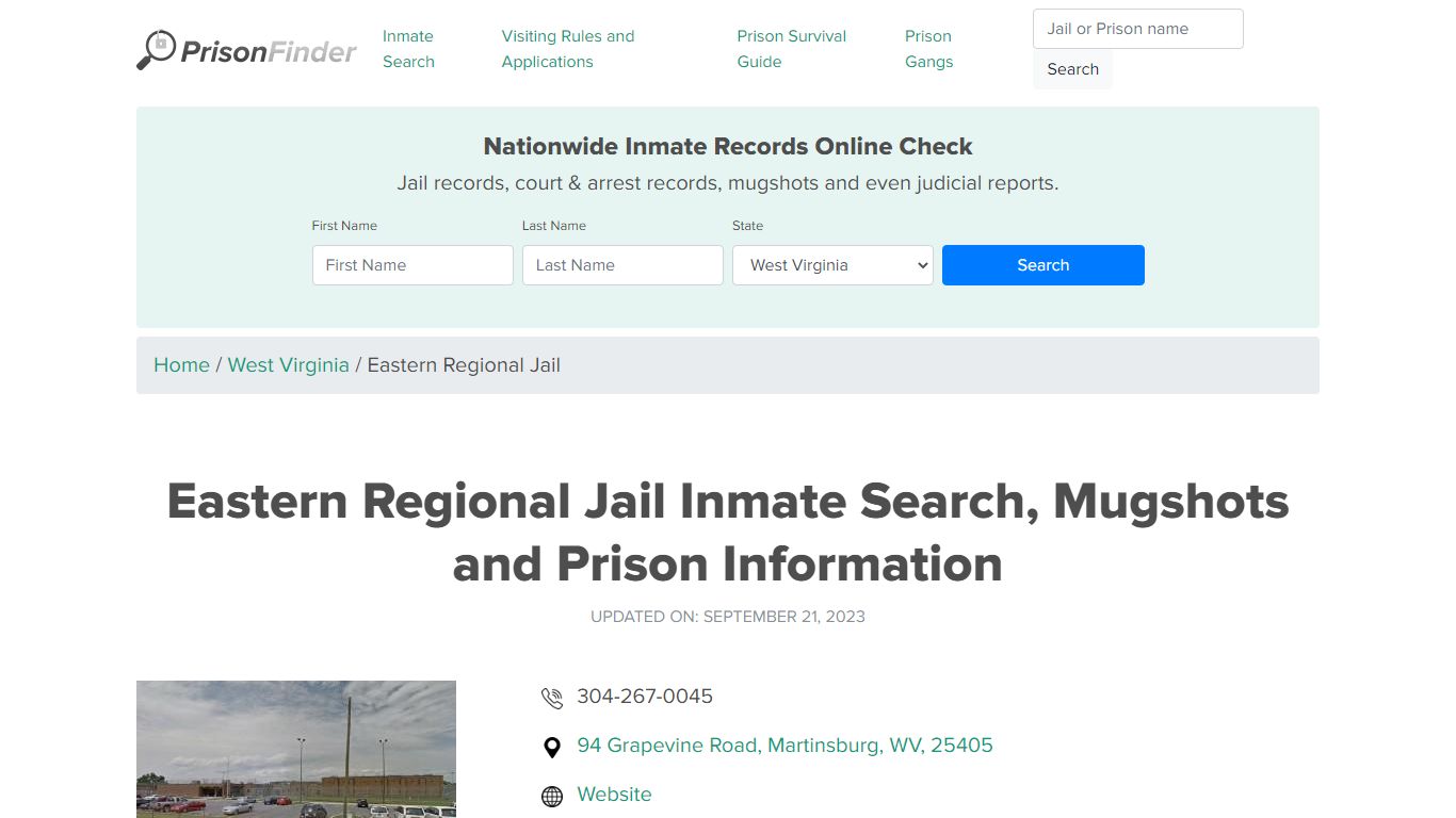 Eastern Regional Jail Inmate Search, Mugshots and Prison Information